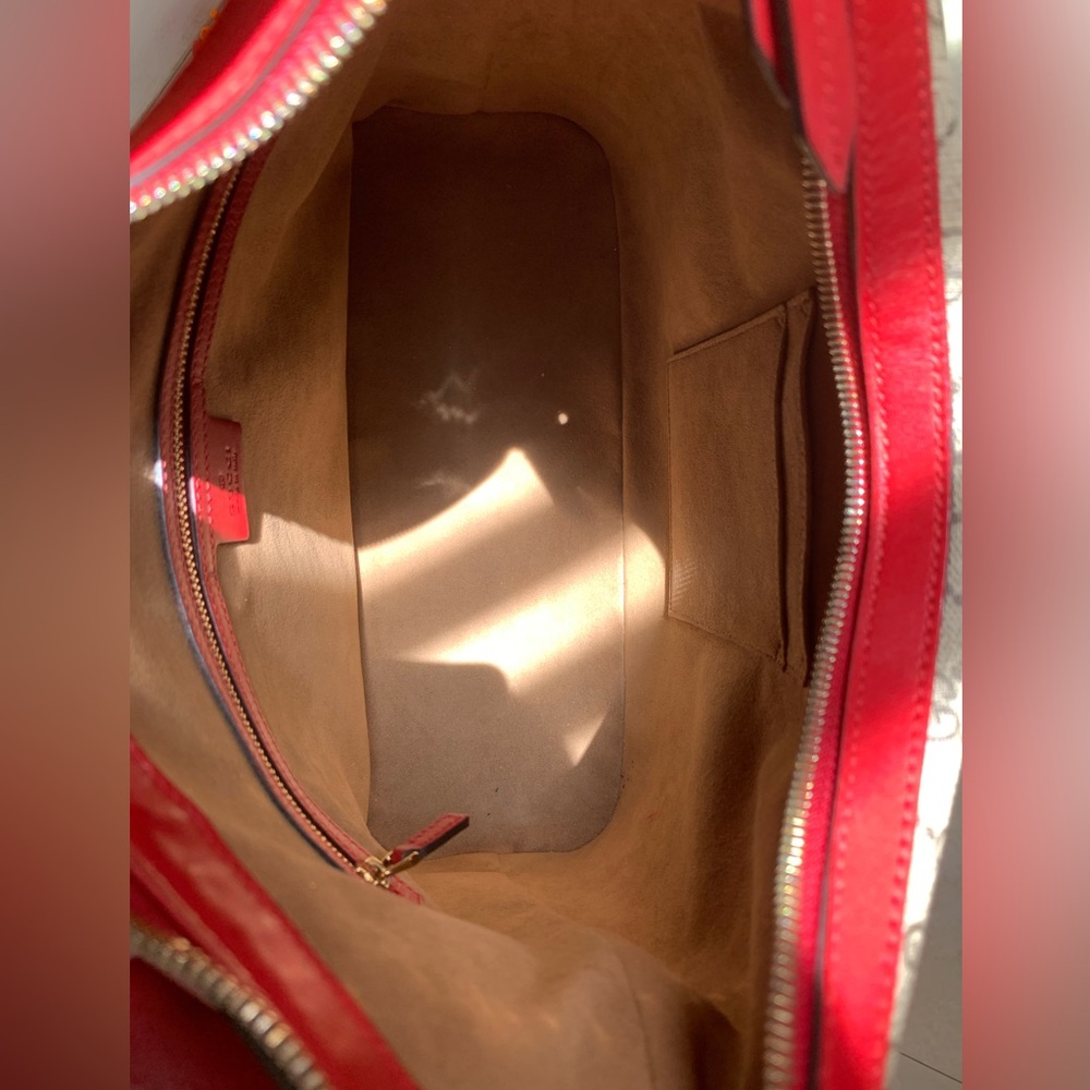 Gucci Red and Tan Shoulder Bag with GG Monogram - Picture 10 of 11